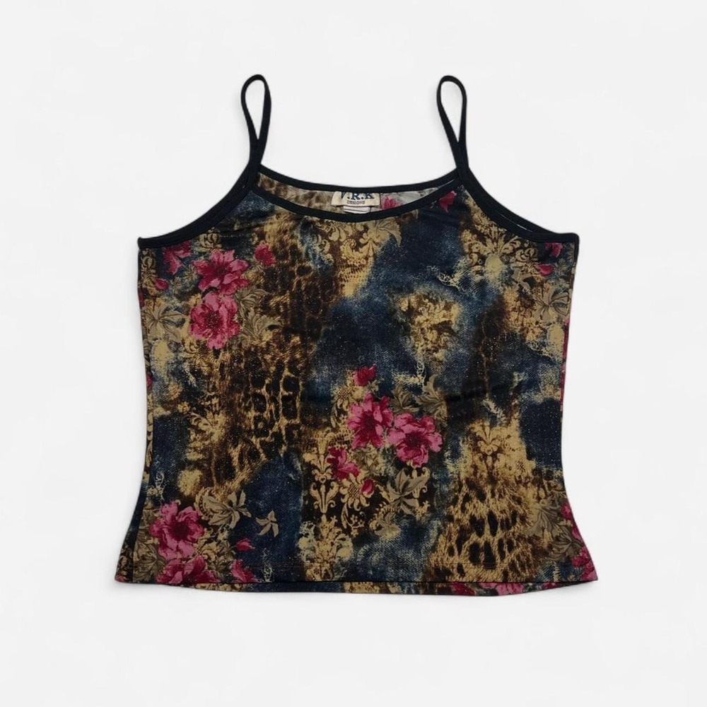 VRK Design Leopard Floral Cami Top Vintage 90s Y2K
